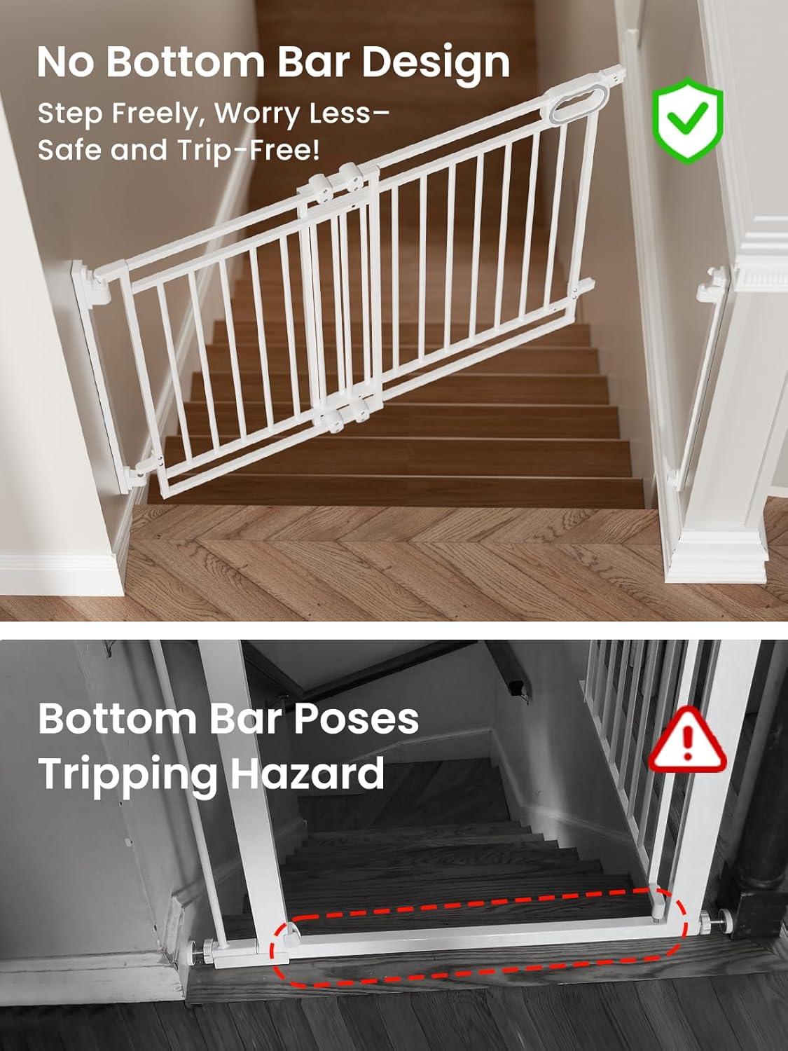 imageGrownsy Gate for Stairs No Bottom Bar Baby Gates Adjustable Width 32 to 48 for Child and Pet Dog Gate with AutoClose ampamp OneHand Operation ScrewIn Installation for Doorways and Indoor UseBlackWhite
