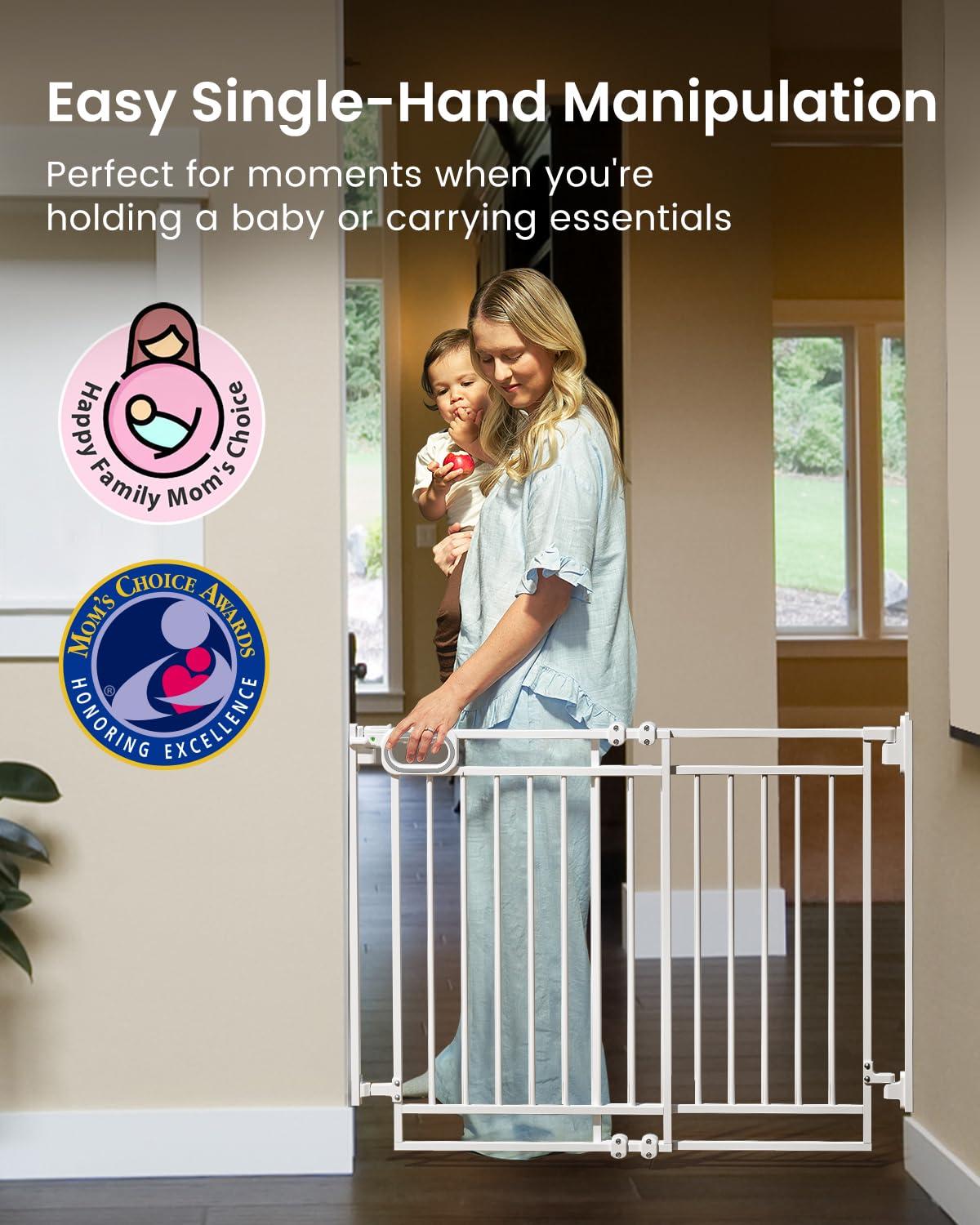 imageGrownsy Gate for Stairs No Bottom Bar Baby Gates Adjustable Width 32 to 48 for Child and Pet Dog Gate with AutoClose ampamp OneHand Operation ScrewIn Installation for Doorways and Indoor UseBlackWhite