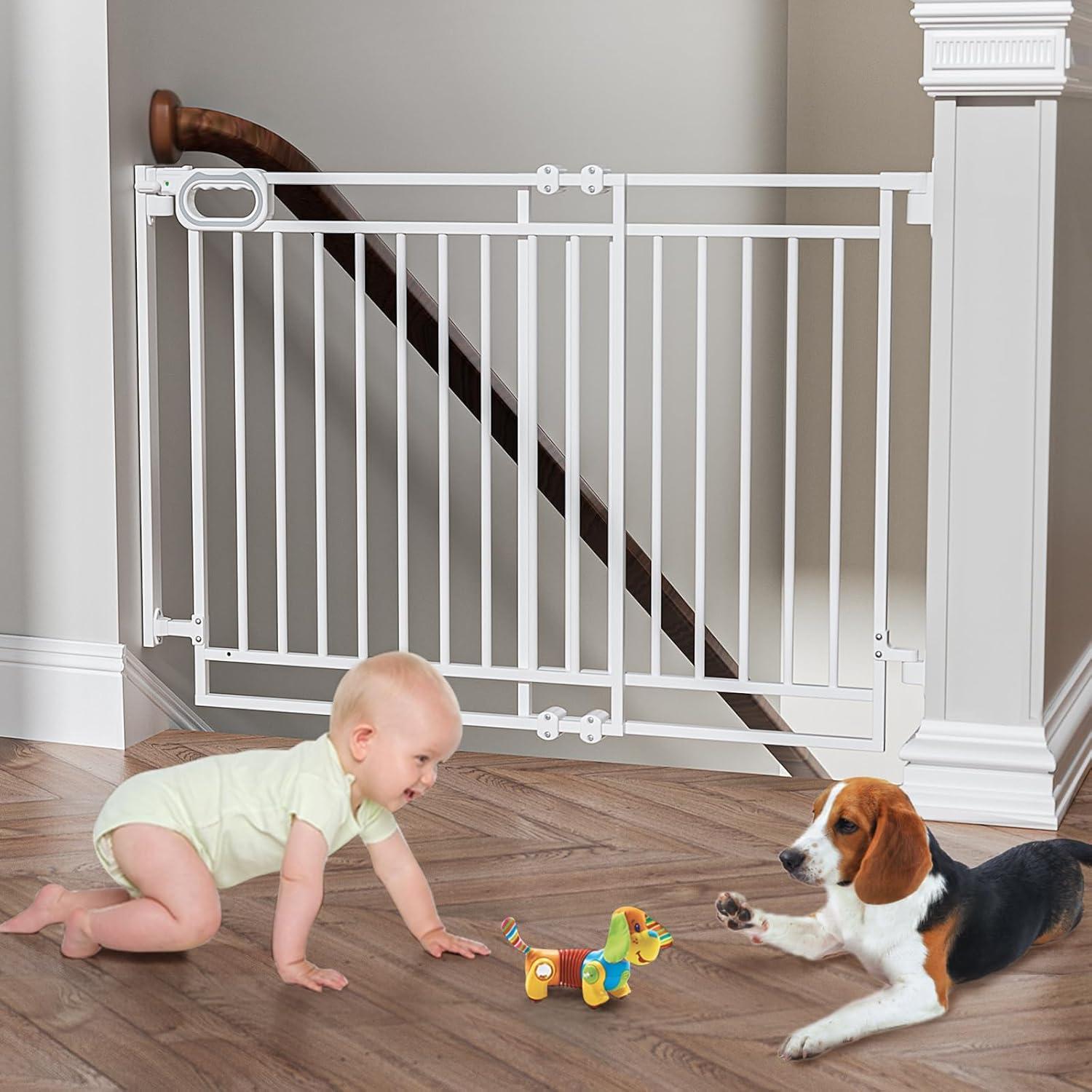 imageGrownsy Gate for Stairs No Bottom Bar Baby Gates Adjustable Width 32 to 48 for Child and Pet Dog Gate with AutoClose ampamp OneHand Operation ScrewIn Installation for Doorways and Indoor UseBlackWhite