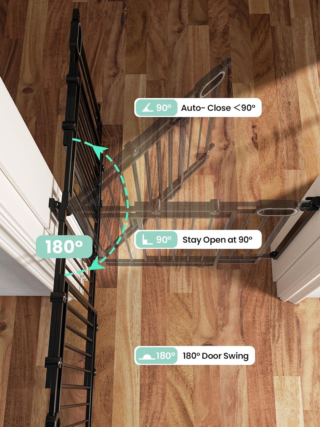imageGrownsy Gate for Stairs No Bottom Bar Baby Gates Adjustable Width 32 to 48 for Child and Pet Dog Gate with AutoClose ampamp OneHand Operation ScrewIn Installation for Doorways and Indoor UseBlackBlack