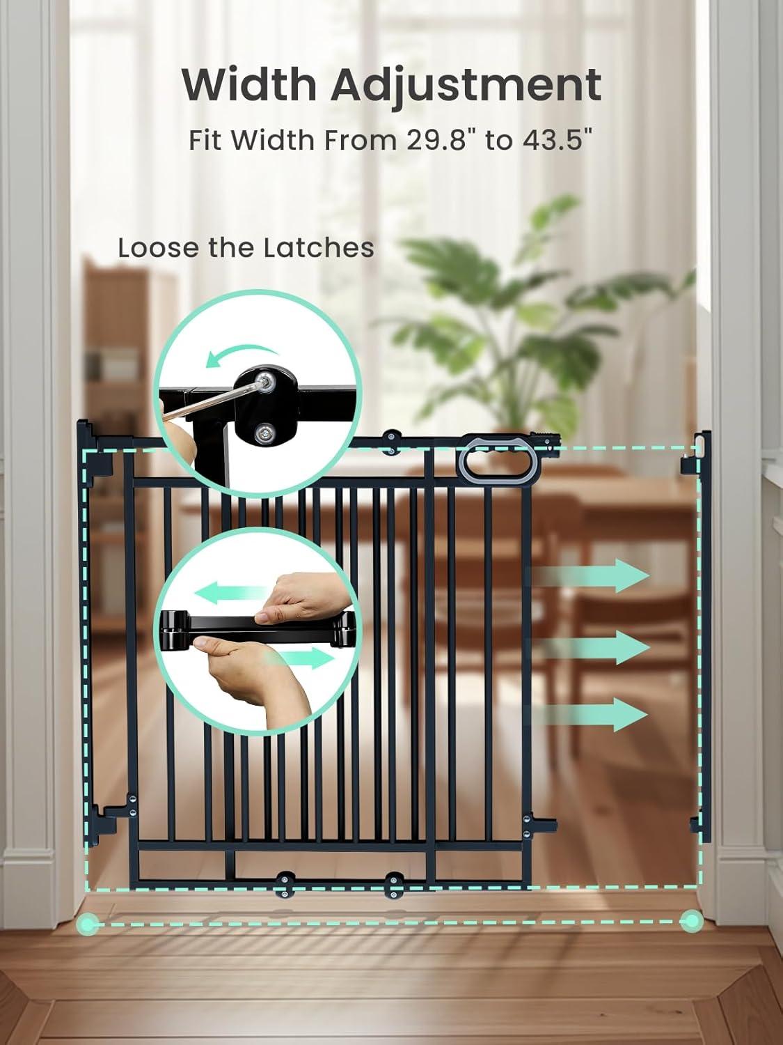 imageGrownsy Gate for Stairs No Bottom Bar Baby Gates Adjustable Width 32 to 48 for Child and Pet Dog Gate with AutoClose ampamp OneHand Operation ScrewIn Installation for Doorways and Indoor UseBlackBlack