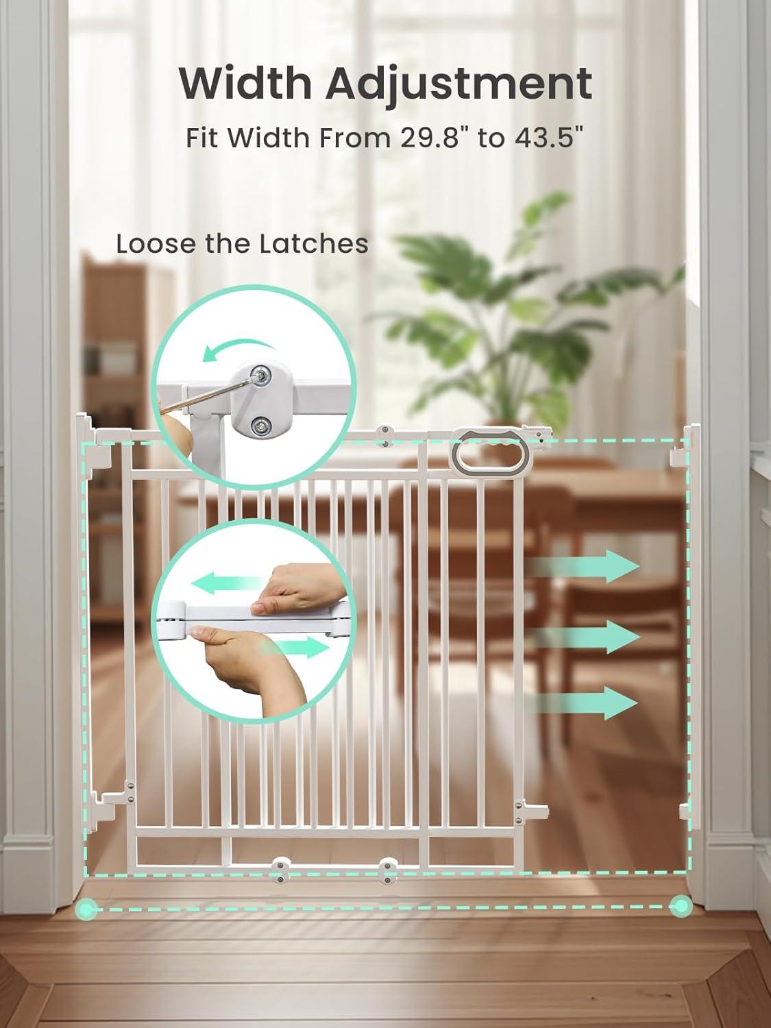 imageGrownsy Gate for Stairs No Bottom Bar Baby Gates Adjustable Width 32 to 48 for Child and Pet Dog Gate with AutoClose ampamp OneHand Operation ScrewIn Installation for Doorways and Indoor UseBlackWhite