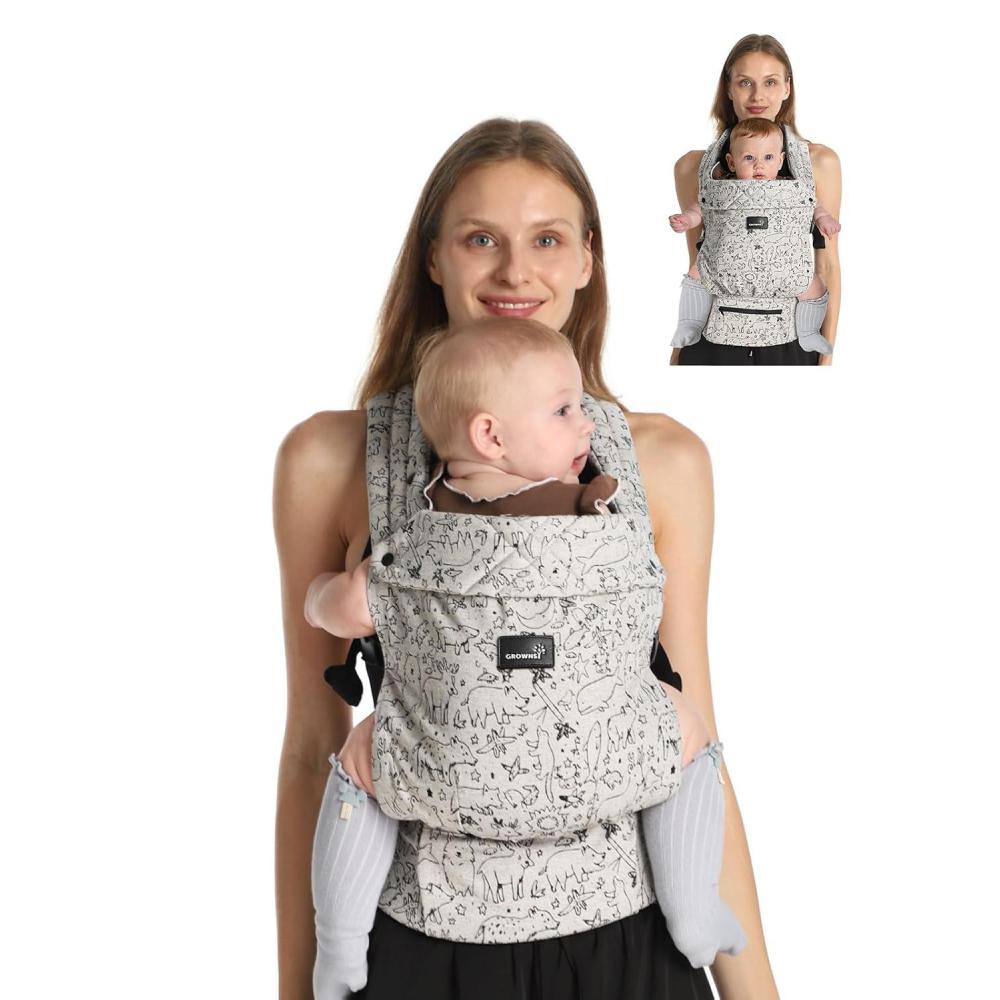 imageGROWNSY Baby Carrier Newborns to Toddlers Ergonomic Baby Toddler Carrier Wraps with Head Support Easy to Wear Infant Carrier Baby Gift Travel and Hiking Friendly 7 to 44 lb AnimalGrey