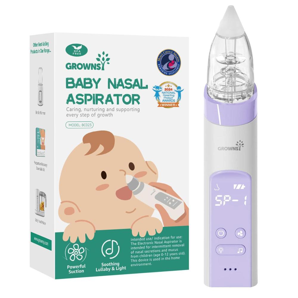 imageGROWNSY Nasal Aspirator for Baby 2in1 Electric Nose Spray ampamp Suction Baby Nose Sucker with Powerful Suction Music and Light Soothing Function PinkPurple
