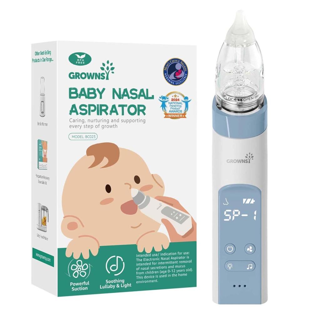 imageGROWNSY Nasal Aspirator for Baby 2in1 Electric Nose Spray ampamp Suction Baby Nose Sucker with Powerful Suction Music and Light Soothing Function PinkBlue