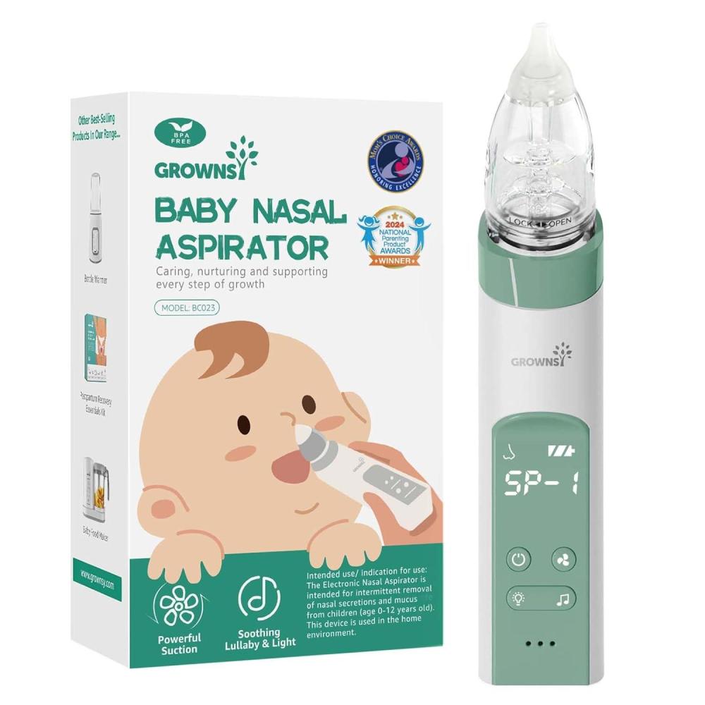 imageGROWNSY Nasal Aspirator for Baby 2in1 Electric Nose Spray ampamp Suction Baby Nose Sucker with Powerful Suction Music and Light Soothing Function PinkGreen