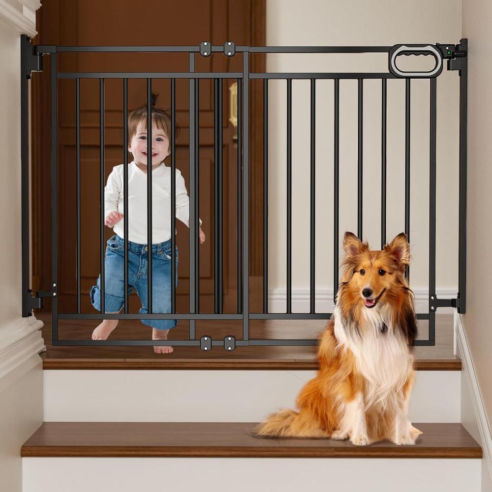 imageGrownsy Gate for Stairs No Bottom Bar Baby Gates Adjustable Width 32 to 48 for Child and Pet Dog Gate with AutoClose ampamp OneHand Operation ScrewIn Installation for Doorways and Indoor UseBlackBlack