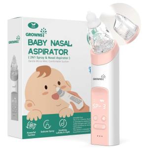 imageGROWNSY Nasal Aspirator for Baby 2in1 Electric Nose Spray ampamp Suction Baby Nose Sucker with Powerful Suction Music and Light Soothing Function PinkPink