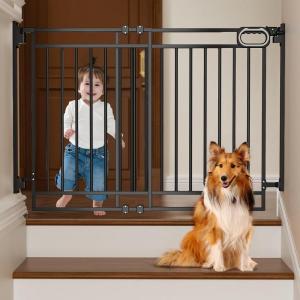 imageGrownsy Gate for Stairs No Bottom Bar Baby Gates Adjustable Width 32 to 48 for Child and Pet Dog Gate with AutoClose ampamp OneHand Operation ScrewIn Installation for Doorways and Indoor UseBlackBlack