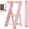 imageGROWNSY Foldable Step Stool Toddler Tower Toddler Kitchen Stool Helper Collapsible Kids Standing Tower with 3 Adjustable Heights and Safety Net for Kitchen Bathroom Sink Counter PinkPink