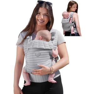 imageGROWNSY Baby Carrier OneClick Release Clasp for Easy to Wear Cozy Wraps Carrier Newborn to Toddler with Head Support744lbs Ergonomic ampamp Lightweight for Infant to Toddler BlackSilver Grey