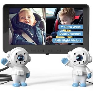 imageGROWNSY Dual Car Camera Baby Monitor 7quot 1080P AHD Car Camera for 2kids Backseat Mirror for Baby Rear Facing with Infrared Night Vision Easily Observe Babys Every MoveWhite