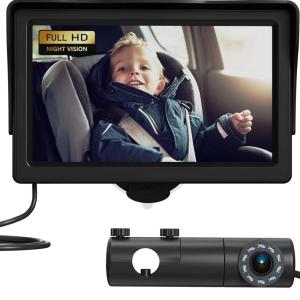 imageGROWNSY Dual Car Camera Baby Monitor 7quot 1080P AHD Car Camera for 2kids Backseat Mirror for Baby Rear Facing with Infrared Night Vision Easily Observe Babys Every MoveBlackCar Seat Mirror