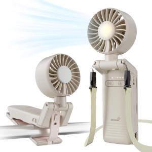 image:imageGROWNSY Portable Stroller Fan with Clip  Foldable Mini Fan for Carrier  Small Handheld Fan with Soft Night Light  Rechargeable 4Speed Personal Fan for TravelDeskBedBackpackCar Seat BeigeBeige