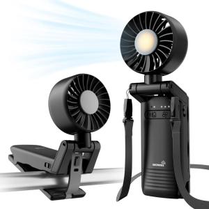 image:imageGROWNSY Portable Stroller Fan with Clip  Foldable Mini Fan for Carrier  Small Handheld Fan with Soft Night Light  Rechargeable 4Speed Personal Fan for TravelDeskBedBackpackCar Seat BeigeBlack