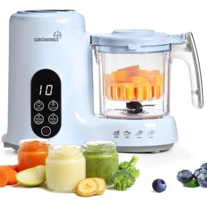 image:imageGrownsy Baby Food Maker with Steam Basket One Step Baby Food Processor Steamer Puree Blender Grinder Mills Machine Auto Cooking Grinding and Sterilizing for Healthy Homemade Baby Food GreenBlue