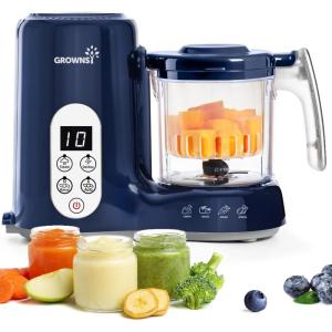 image:imageGrownsy Baby Food Maker with Steam Basket One Step Baby Food Processor Steamer Puree Blender Grinder Mills Machine Auto Cooking Grinding and Sterilizing for Healthy Homemade Baby Food GreenDark Blue