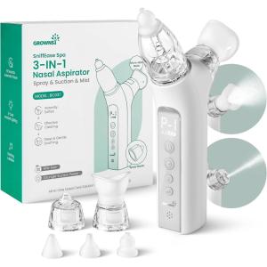 image:imageGROWNSY SniffEase Spa 3in1 Nasal Aspirator for Baby  Spray Suction amp Mist HospitalGrade Powerful Electric Nose Suction with Soothing Light amp Music Larger Chamber GreyGrey