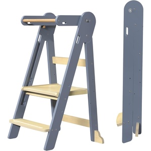 image:imageGrownsy Foldable Step Stool Toddler Tower Toddler Kitchen Stool Helper Collapsible Kids Standing Tower with 3 Adjustable Heights for Kitchen Bathroom Sink Counter WhiteBlue Gray