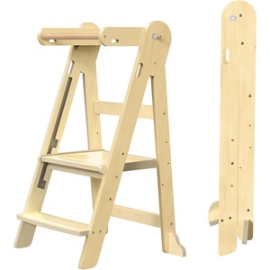 image:imageGrownsy Foldable Step Stool Toddler Tower Toddler Kitchen Stool Helper Collapsible Kids Standing Tower with 3 Adjustable Heights for Kitchen Bathroom Sink Counter WhiteNatural