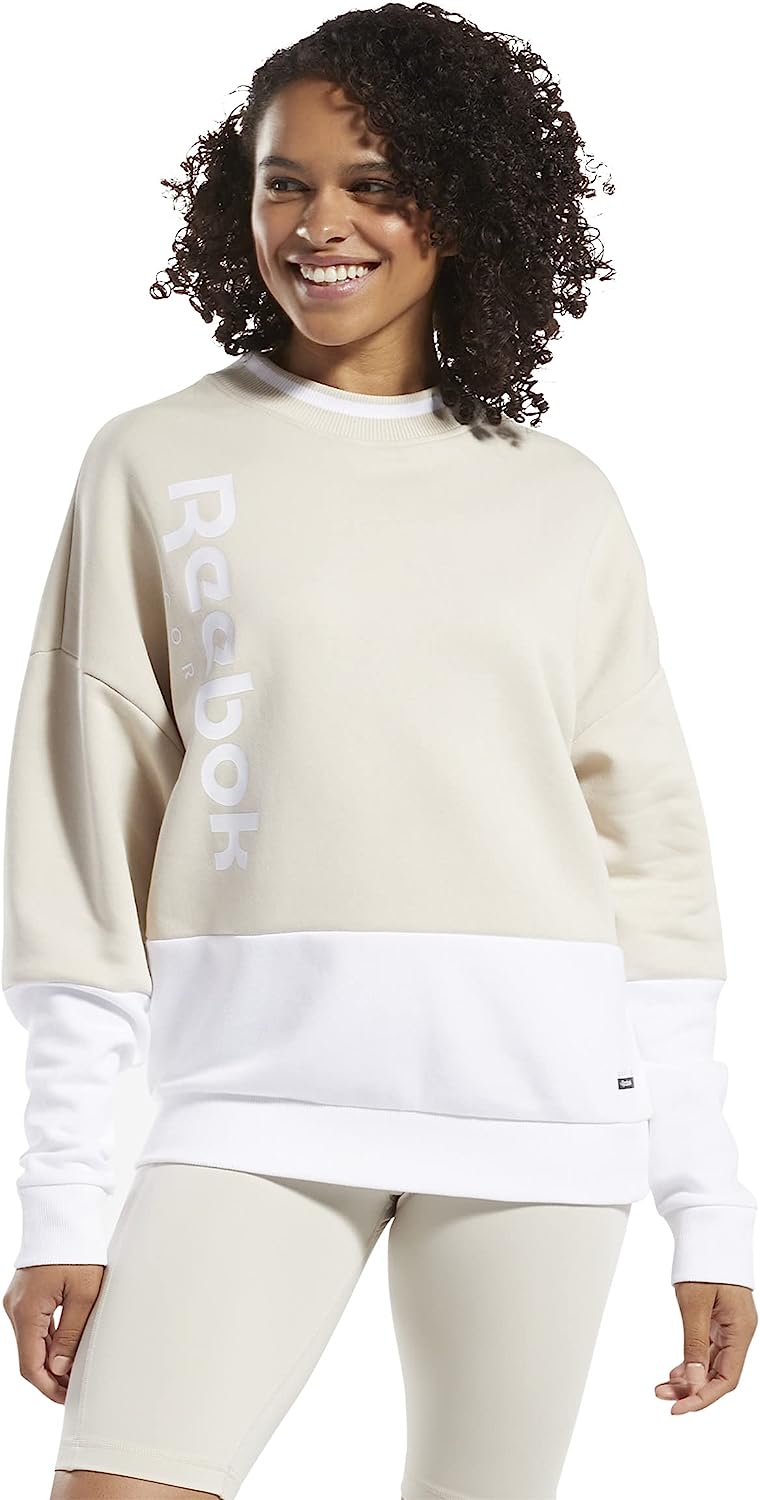 imageCore 10 by Reebok Womens Oversized Color Block Crewneck SweatshirtBeige