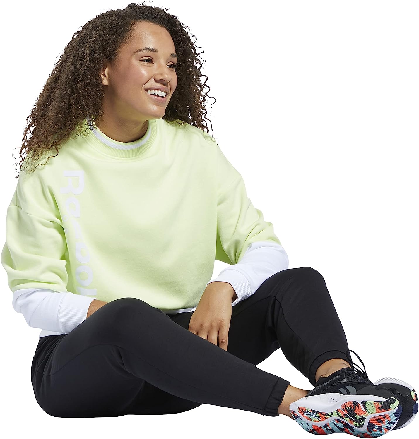 imageCore 10 by Reebok Womens Oversized Color Block Crewneck SweatshirtEnergy Glow