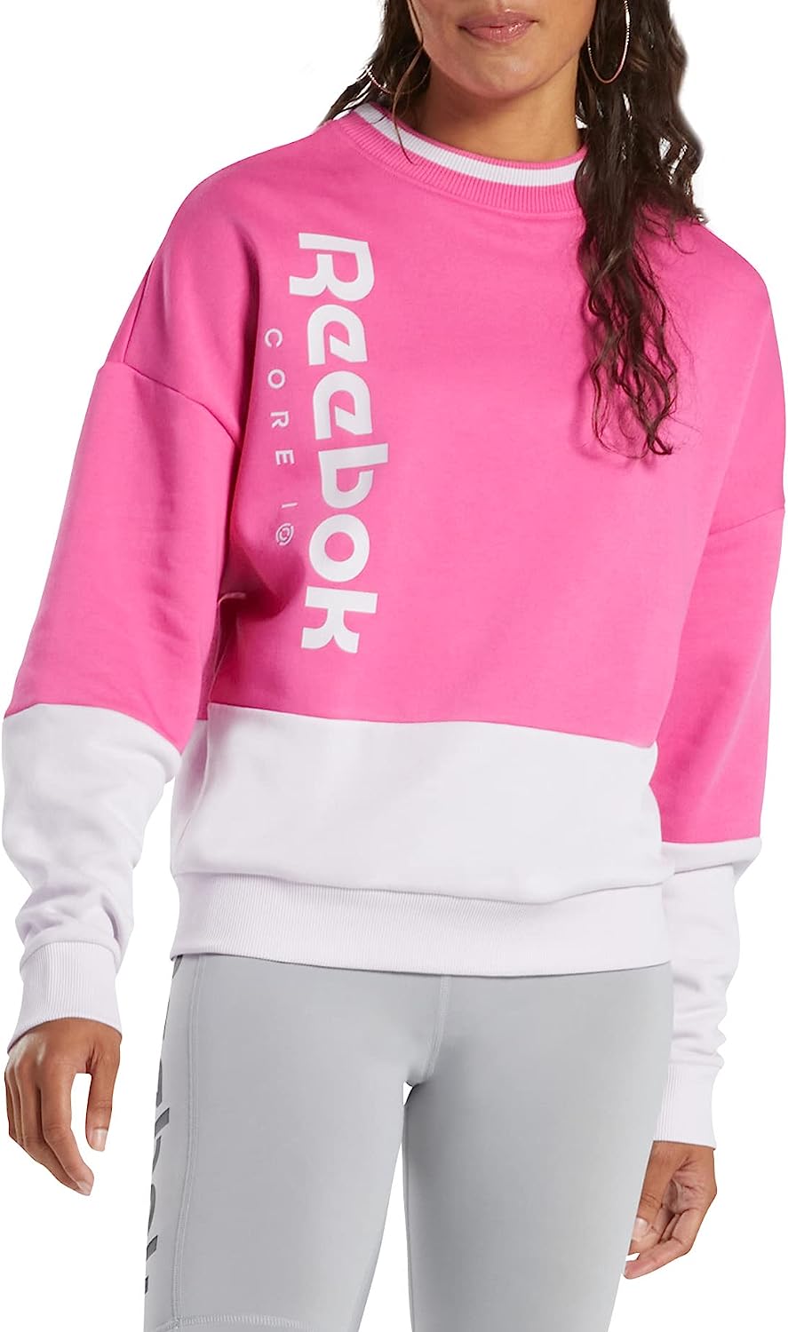 imageCore 10 by Reebok Womens Oversized Color Block Crewneck SweatshirtPink
