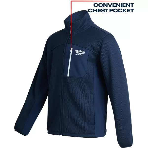 imageReebok Mens Active Sweatshirt  Full Zip Sweater Fleece Jacket for Men  Lightweight Performance Outerwear Coat MXXLNavy HeatherVector Navy