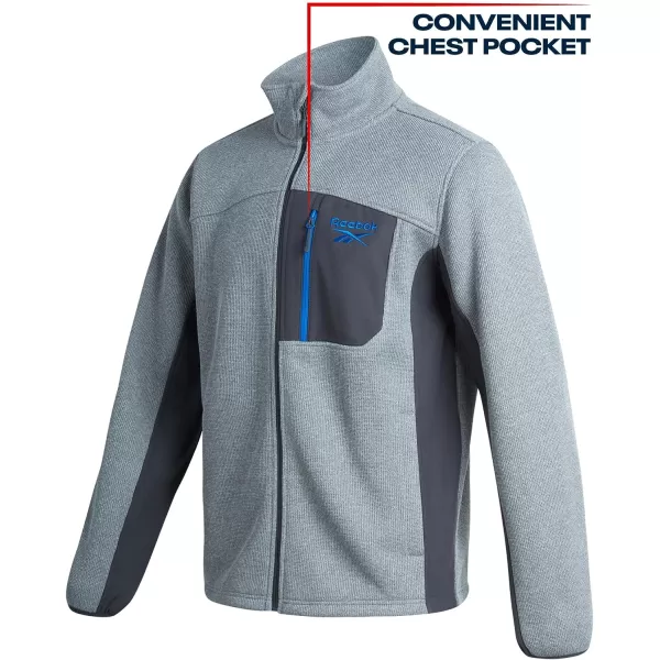 imageReebok Mens Active Sweatshirt  Full Zip Sweater Fleece Jacket for Men  Lightweight Performance Outerwear Coat MXXLPure Grey HeatherCharcoal