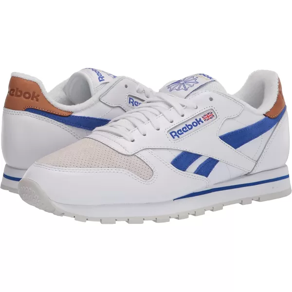 imageReebok Mens Classic Leather Sneaker  WhiteCourt BlueMorning Fog