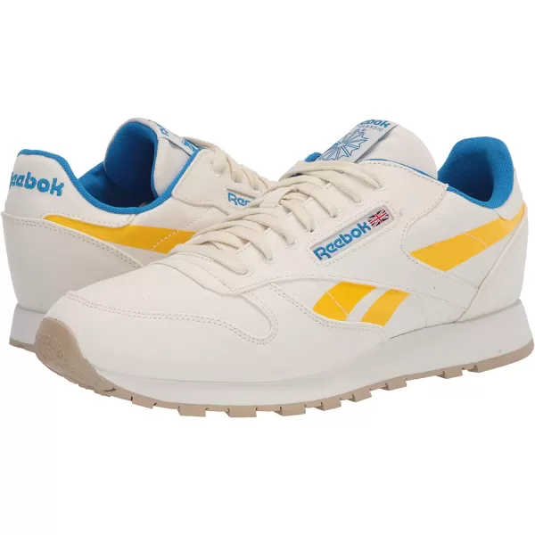 imageReebok Mens Classic Leather SneakerChalkPrimal YellowHorizon Blue