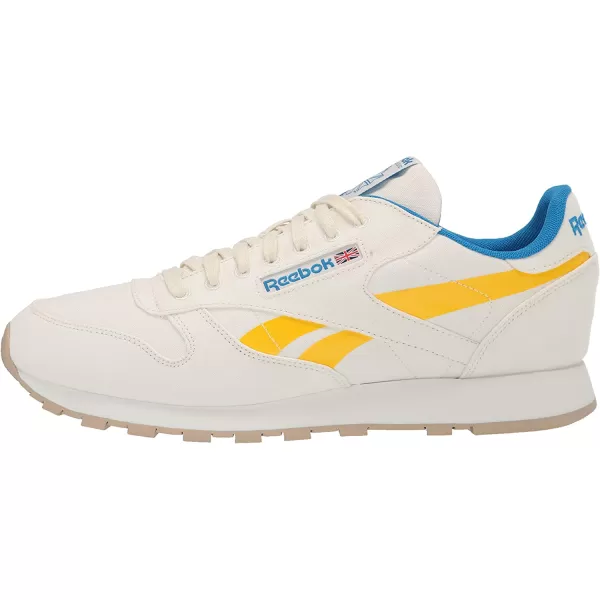 imageReebok Mens Classic Leather SneakerChalkPrimal YellowHorizon Blue