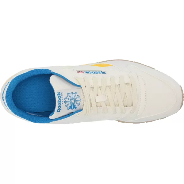 imageReebok Mens Classic Leather SneakerChalkPrimal YellowHorizon Blue