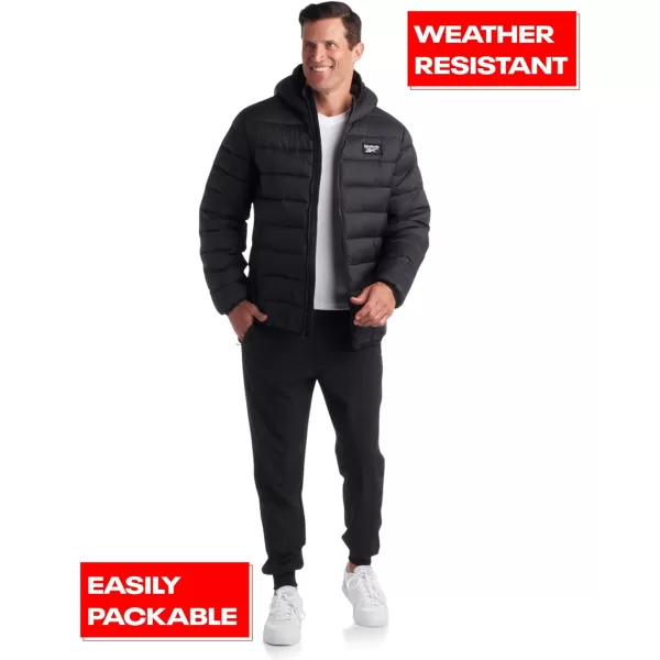 imageReebok Mens Jacket  Lightweight Hooded Quilted Puffer Coat  Warm Insulated Winter Jacket for Men MXXLBlack