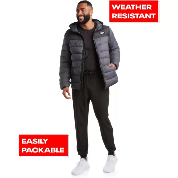 imageReebok Mens Jacket  Lightweight Hooded Quilted Puffer Coat  Warm Insulated Winter Jacket for Men MXXLCharcoalBlack