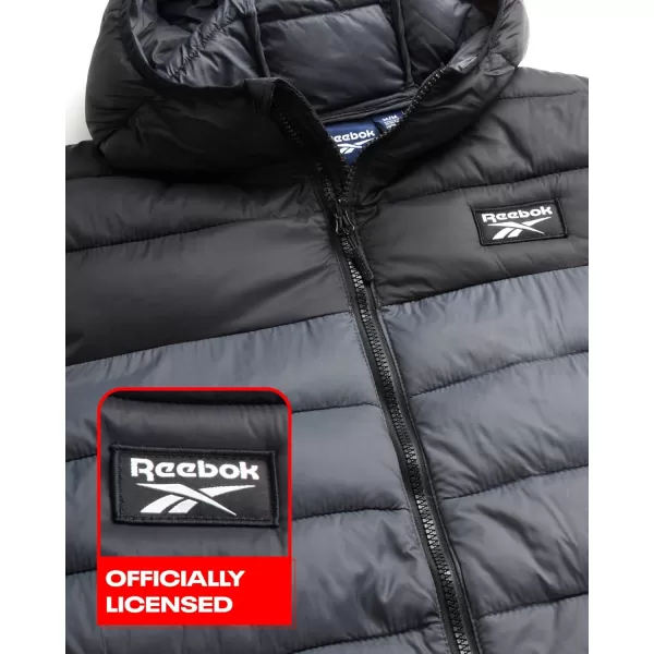 imageReebok Mens Jacket  Lightweight Hooded Quilted Puffer Coat  Warm Insulated Winter Jacket for Men MXXLCharcoalBlack