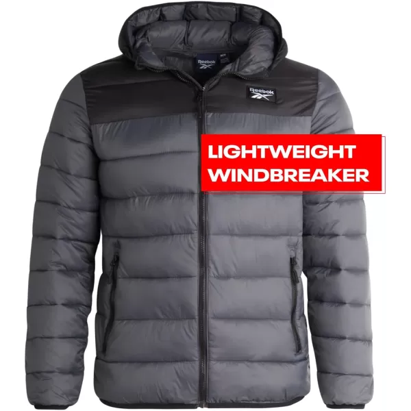 imageReebok Mens Jacket  Lightweight Hooded Quilted Puffer Coat  Warm Insulated Winter Jacket for Men MXXLCharcoalBlack