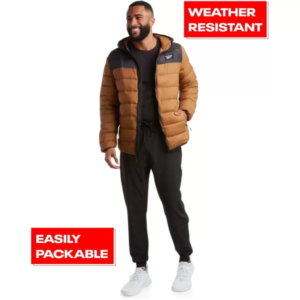 imageReebok Mens Jacket  Lightweight Hooded Quilted Puffer Coat  Warm Insulated Winter Jacket for Men MXXLTimberBlack
