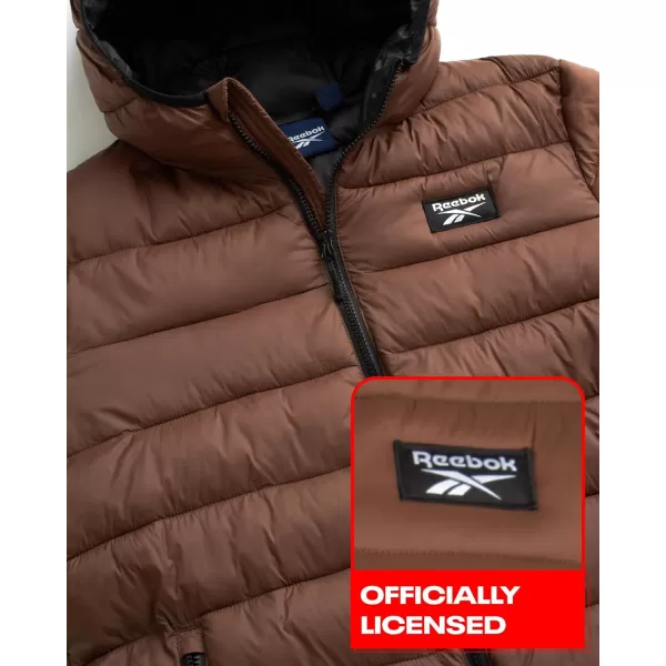 imageReebok Mens Jacket  Lightweight Hooded Quilted Puffer Coat  Warm Insulated Winter Jacket for Men MXXLToffee