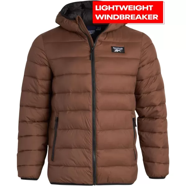 imageReebok Mens Jacket  Lightweight Hooded Quilted Puffer Coat  Warm Insulated Winter Jacket for Men MXXLToffee
