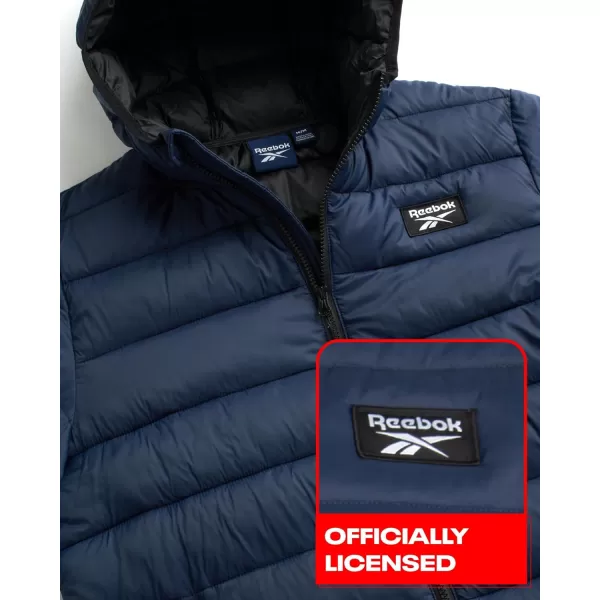 imageReebok Mens Jacket  Lightweight Hooded Quilted Puffer Coat  Warm Insulated Winter Jacket for Men MXXLVector Navy