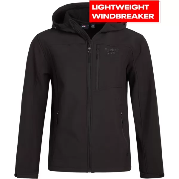 imageReebok Mens Jacket  Lightweight Softshell Jacket with Hood  Casual Weather Resistant Coat for Men SXXLBlack