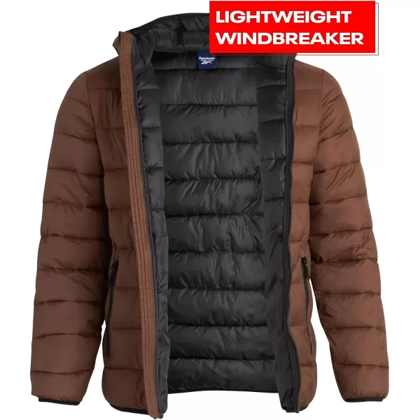 imageReebok Mens Jacket  Packable Quilted Puffer Coat  Weather Resistant Lightweight Outerwear Windbreaker Coat for Men MXXLToffee