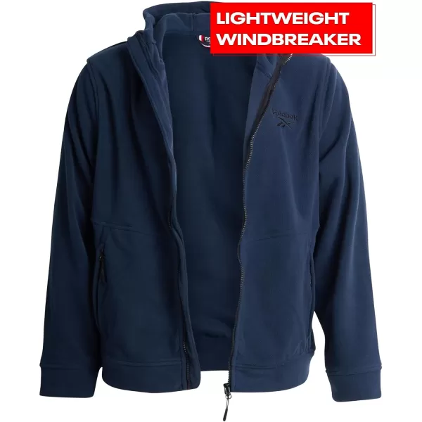 imageReebok Mens Jacket  Weather Resistant Polar Fleece Lined Sweatshirt Jacket  Lightweight Windbreaker Coat for Men MXXLVector Navy