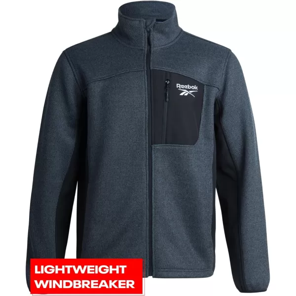 imageReebok Mens Lightweight Fleece Jacket  Full Zip Up Active Fleece Jacket for Men  Performance Jacket for Men MXXLCharcoal HeatherBlack