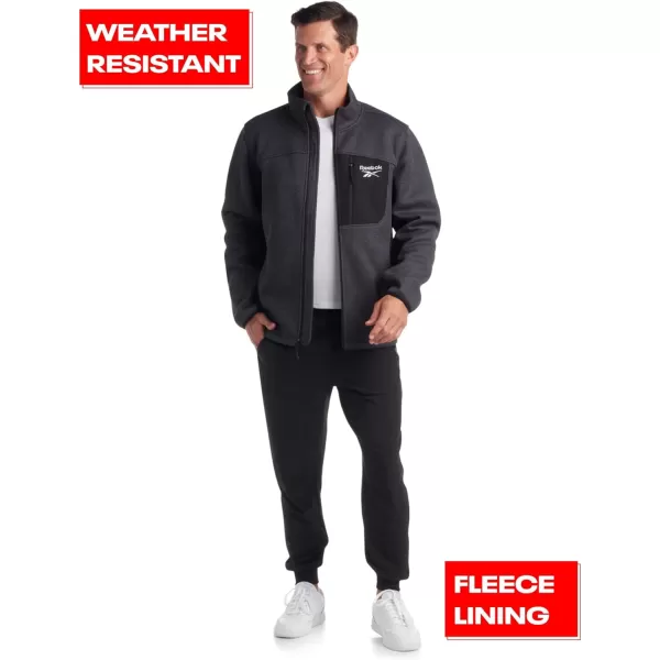 imageReebok Mens Lightweight Fleece Jacket  Full Zip Up Active Fleece Jacket for Men  Performance Jacket for Men MXXLCharcoal HeatherBlack
