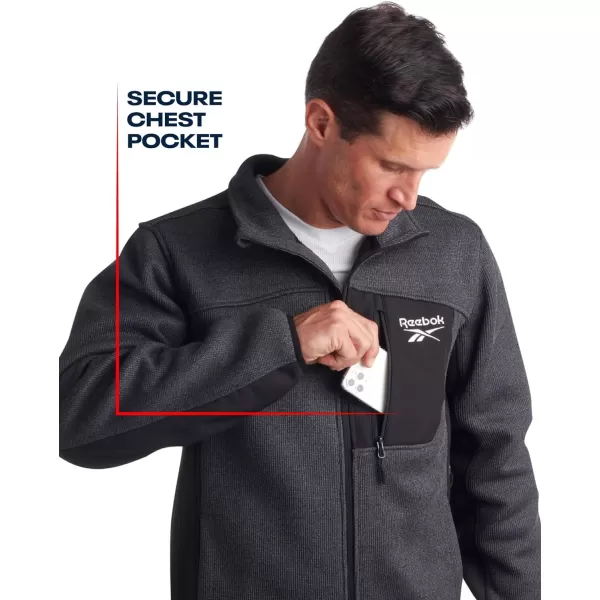 imageReebok Mens Lightweight Fleece Jacket  Full Zip Up Active Fleece Jacket for Men  Performance Jacket for Men MXXLCharcoal HeatherBlack