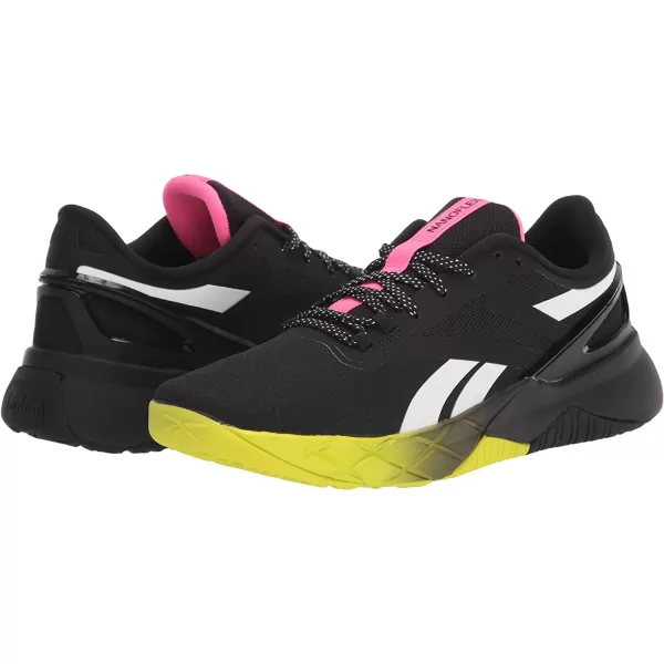 imageReebok Mens Nanoflex Cross TrainerBlackAtomic PinkAcid Yellow