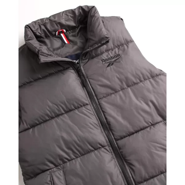 imageReebok Mens Puffer Vest  Quilted Insulated Full Zip Winter Vest  Lightweight Outerwear Sleeveless Jacket for Men MXXLCharcoal