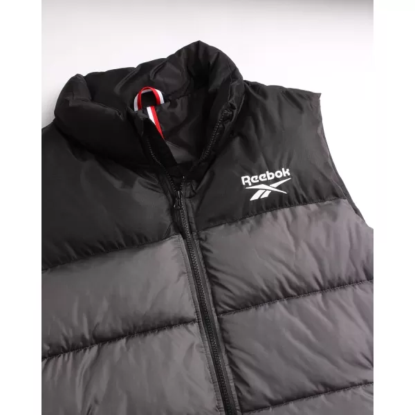 imageReebok Mens Puffer Vest  Quilted Insulated Full Zip Winter Vest  Lightweight Outerwear Sleeveless Jacket for Men MXXLCharcoalBlack